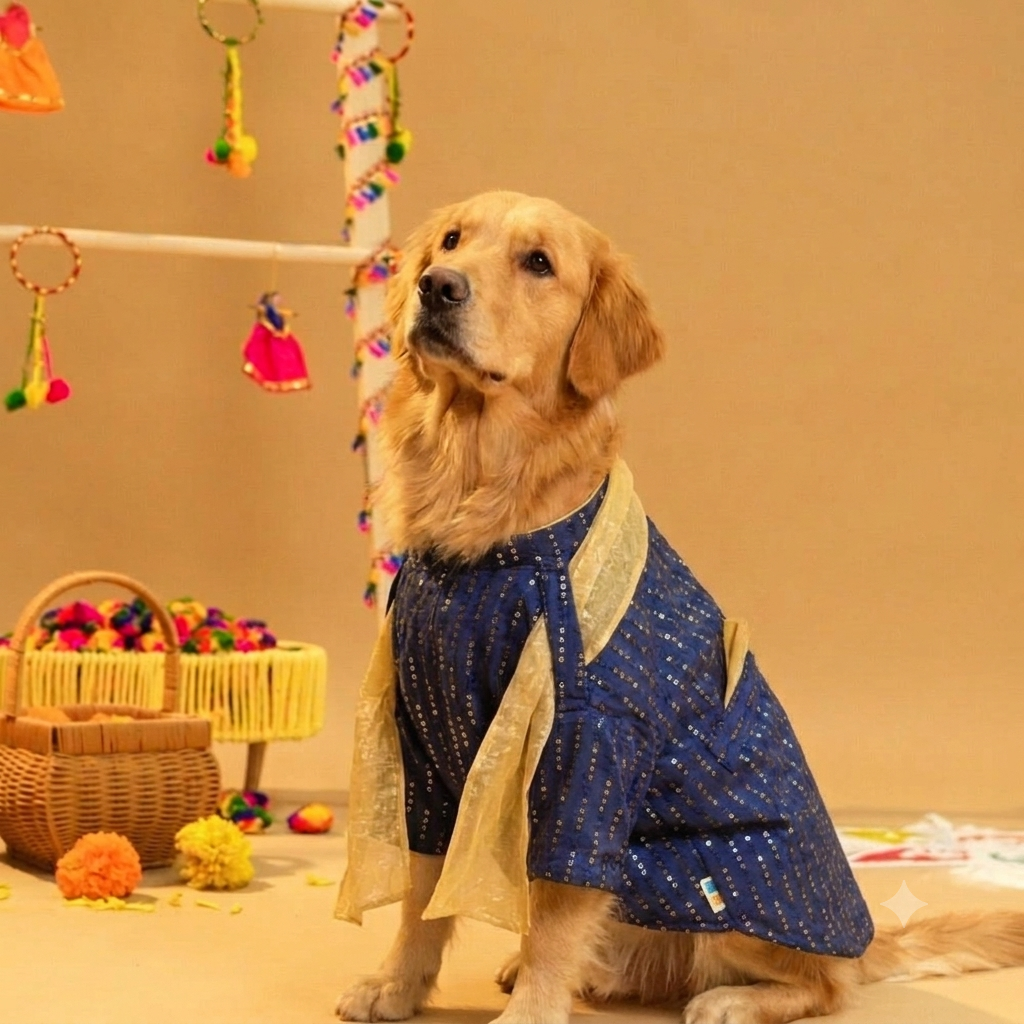 FURWALI FESTIVE DOG KURTA WITH DUPATTA- ROYAL BLUE
