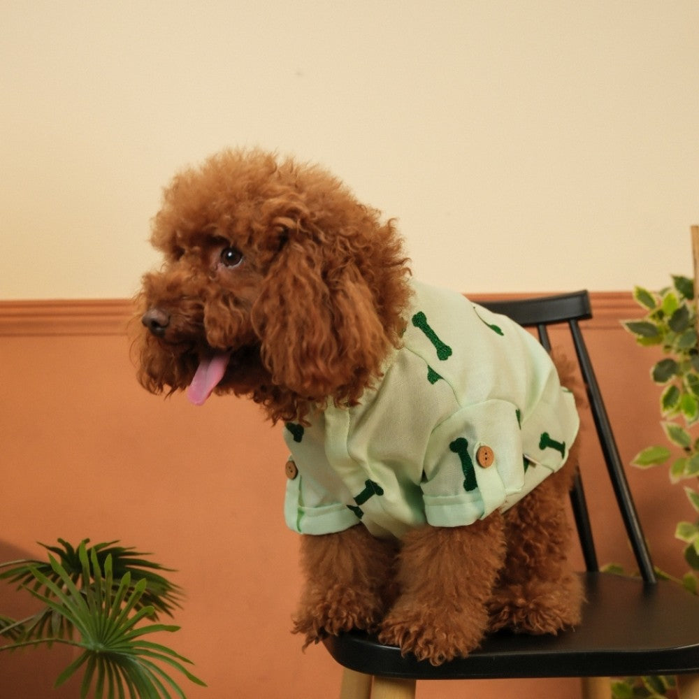 BONE EMBROIDERY DOG KURTA- MINT GREEN