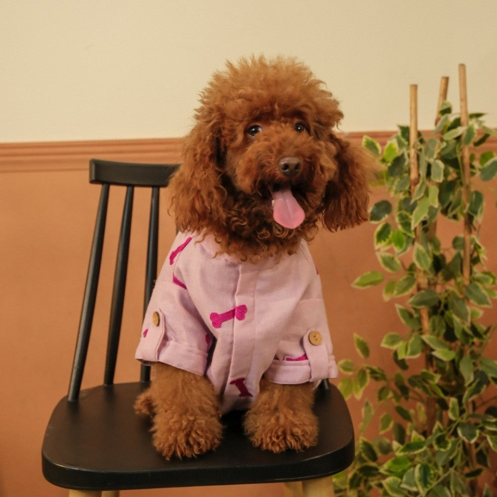 BONE EMBROIDERY DOG KURTA- LAVENDER