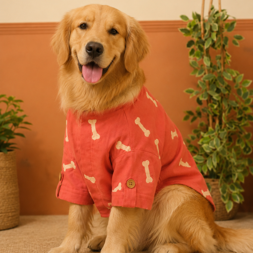 BONE EMBROIDERY DOG KURTA- CHERRY RED
