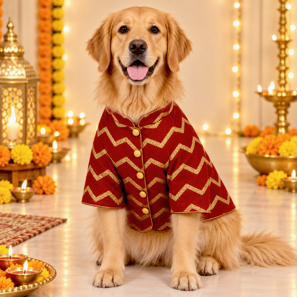 JASHN RED AND GOLD DOG SHERWANI