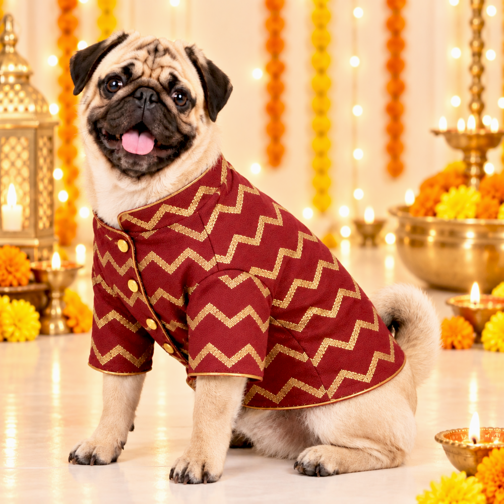 JASHN RED AND GOLD DOG SHERWANI