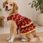 ZARI GOLD DOG LEHENGA- MAROON RED