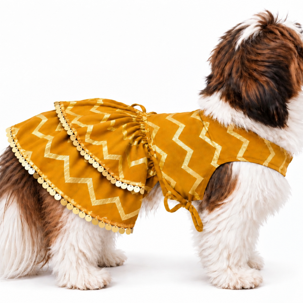 ZARI GOLD DOG LEHENGA- MUSTARD YELLOW