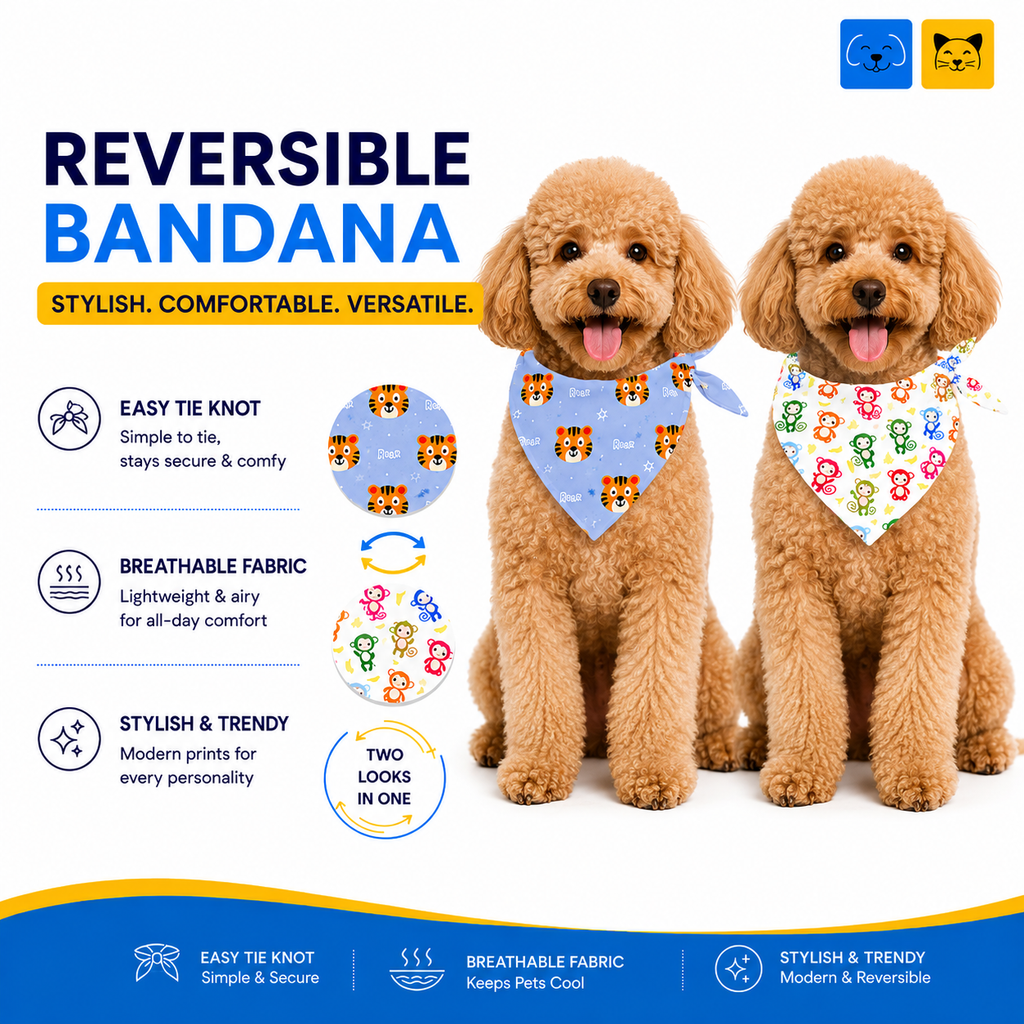 Tiger & Monkey Reversible Tie Knot Bandana