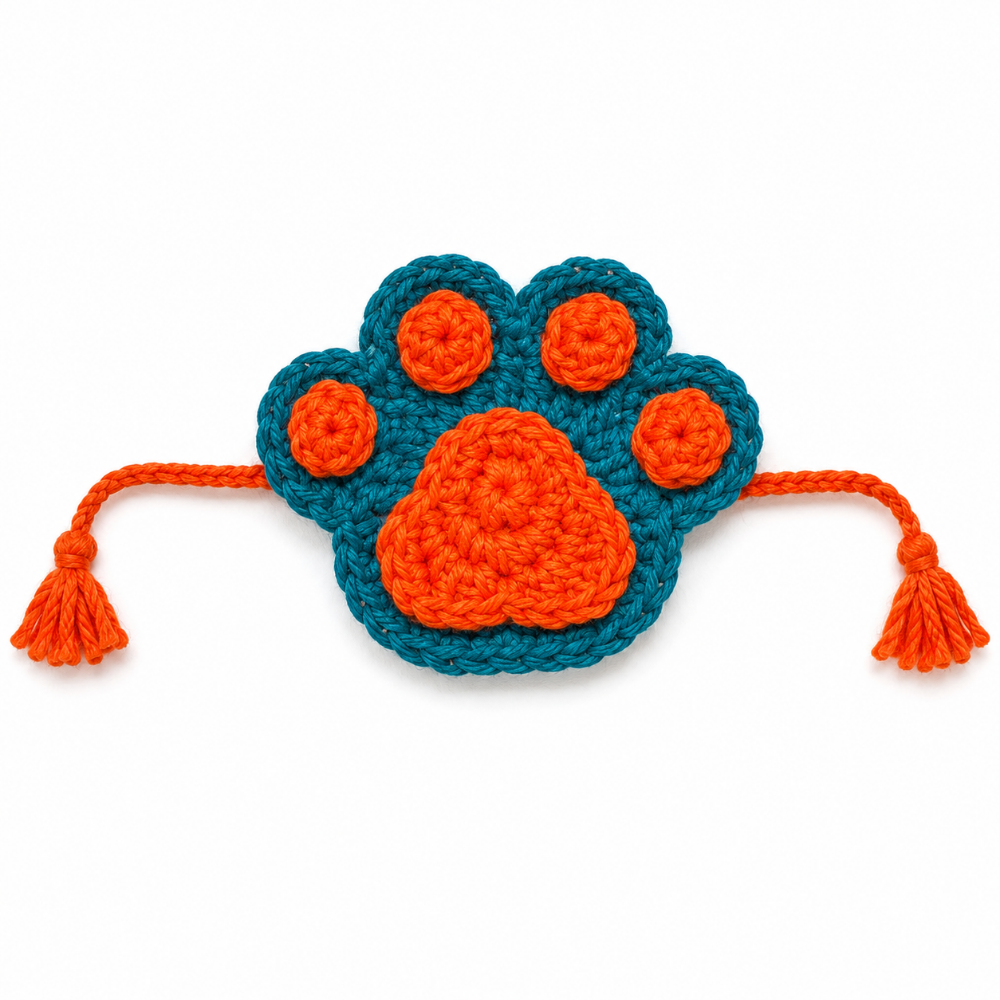 Orange & Blue Paw Crochet Rakhi for Pets