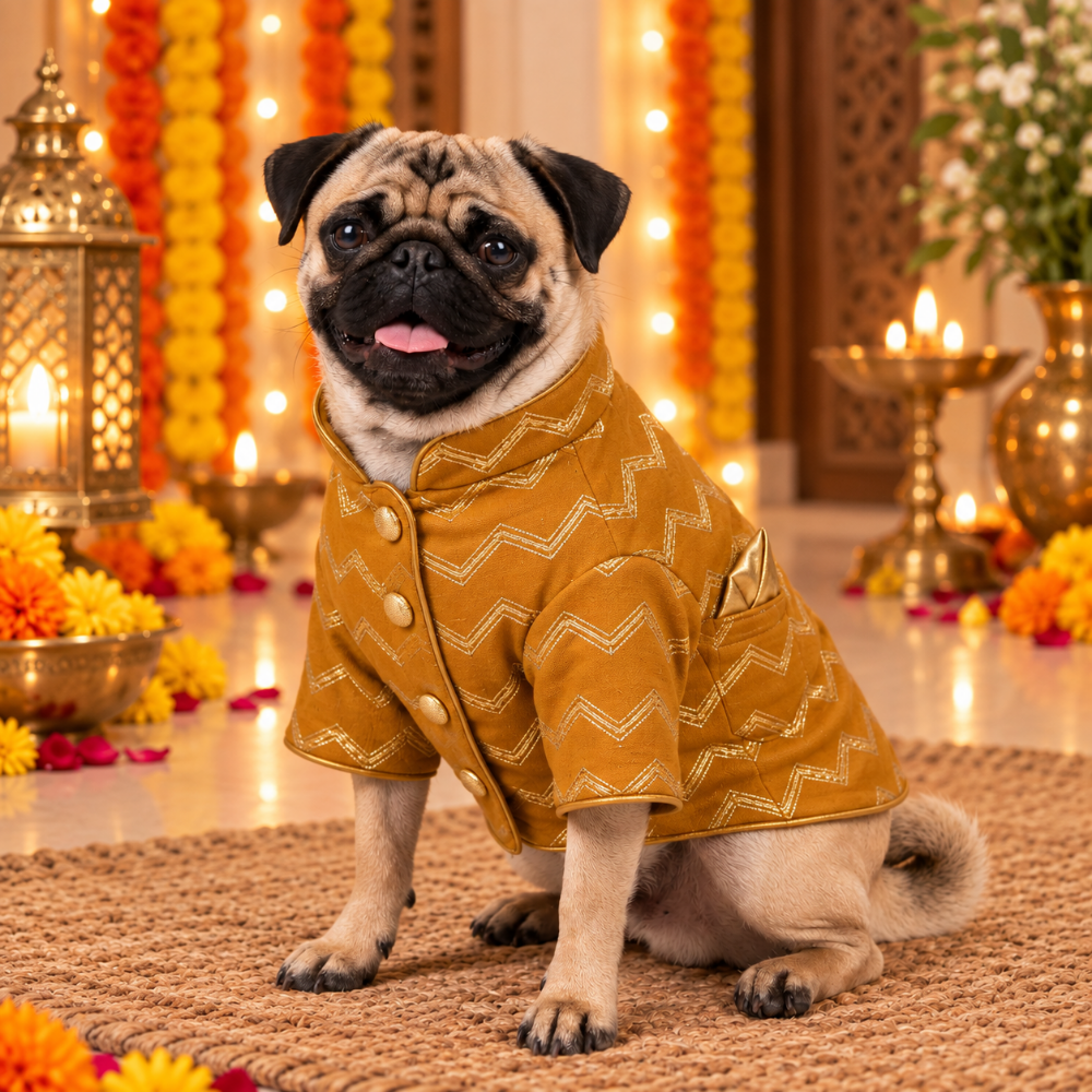 JASHN MUSTARD YELLOW AND GOLD DOG SHERWANI