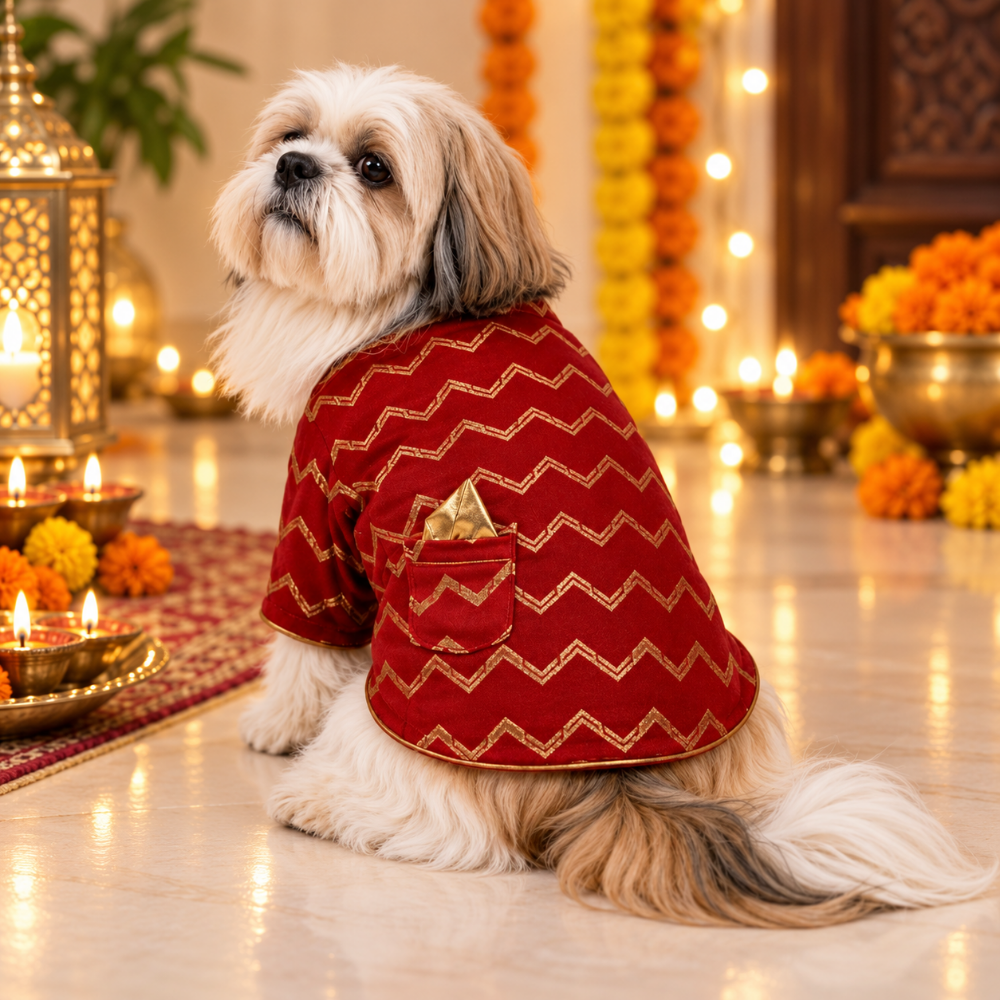 JASHN RED AND GOLD DOG SHERWANI