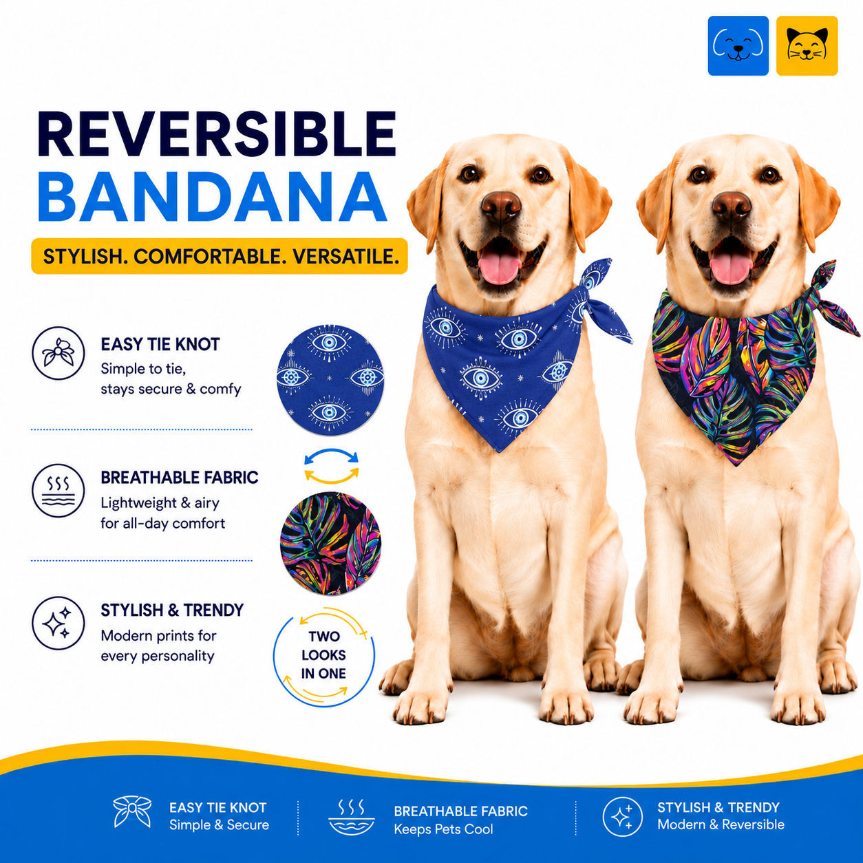 Evil Eye & Neon Tropical Reversible Tie Knot Bandana