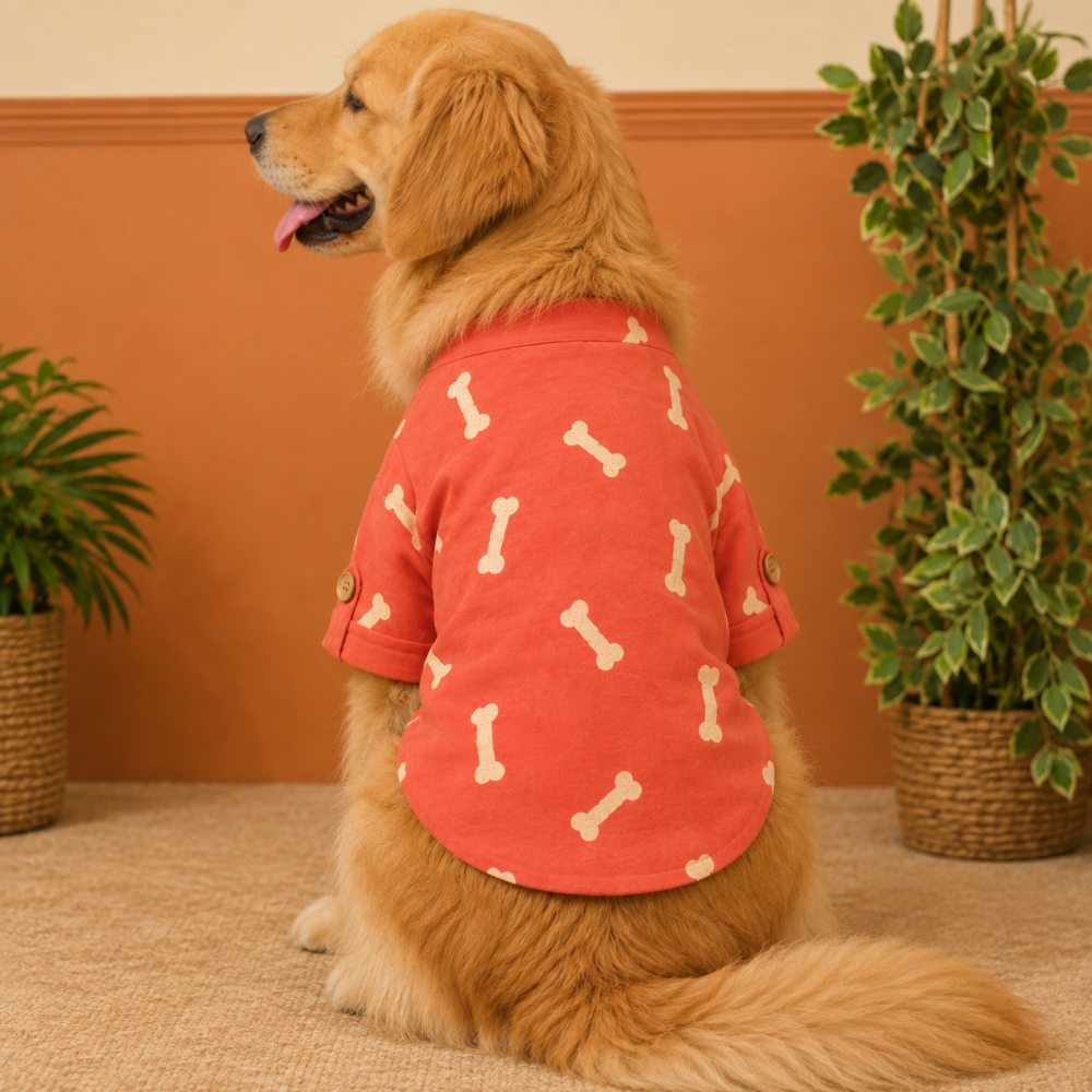 BONE EMBROIDERY DOG KURTA- CHERRY RED