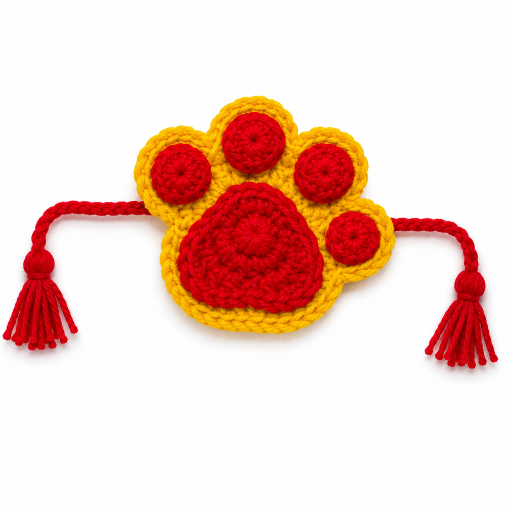 Red & Yellow Paw Crochet Rakhi for Pets
