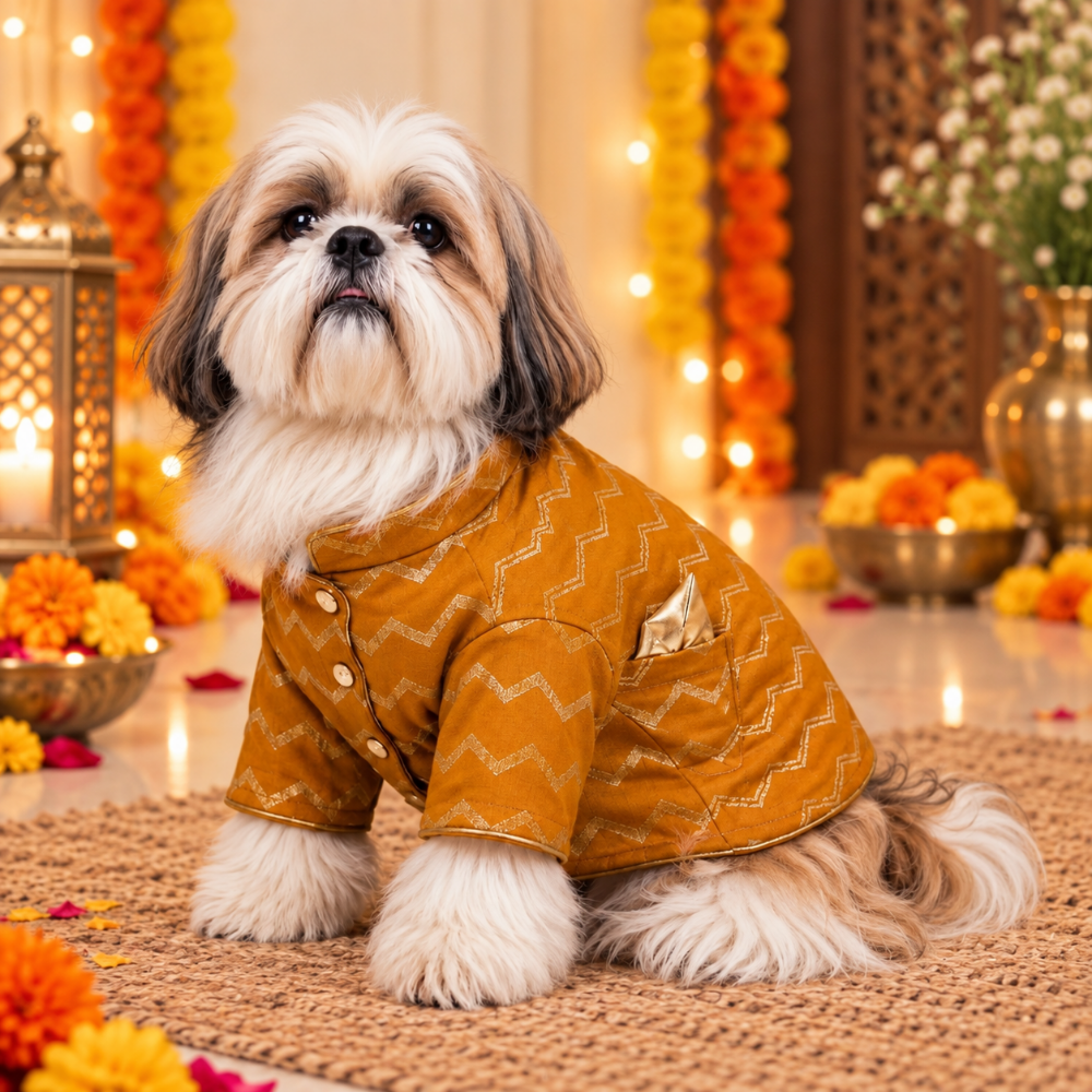 JASHN MUSTARD YELLOW AND GOLD DOG SHERWANI