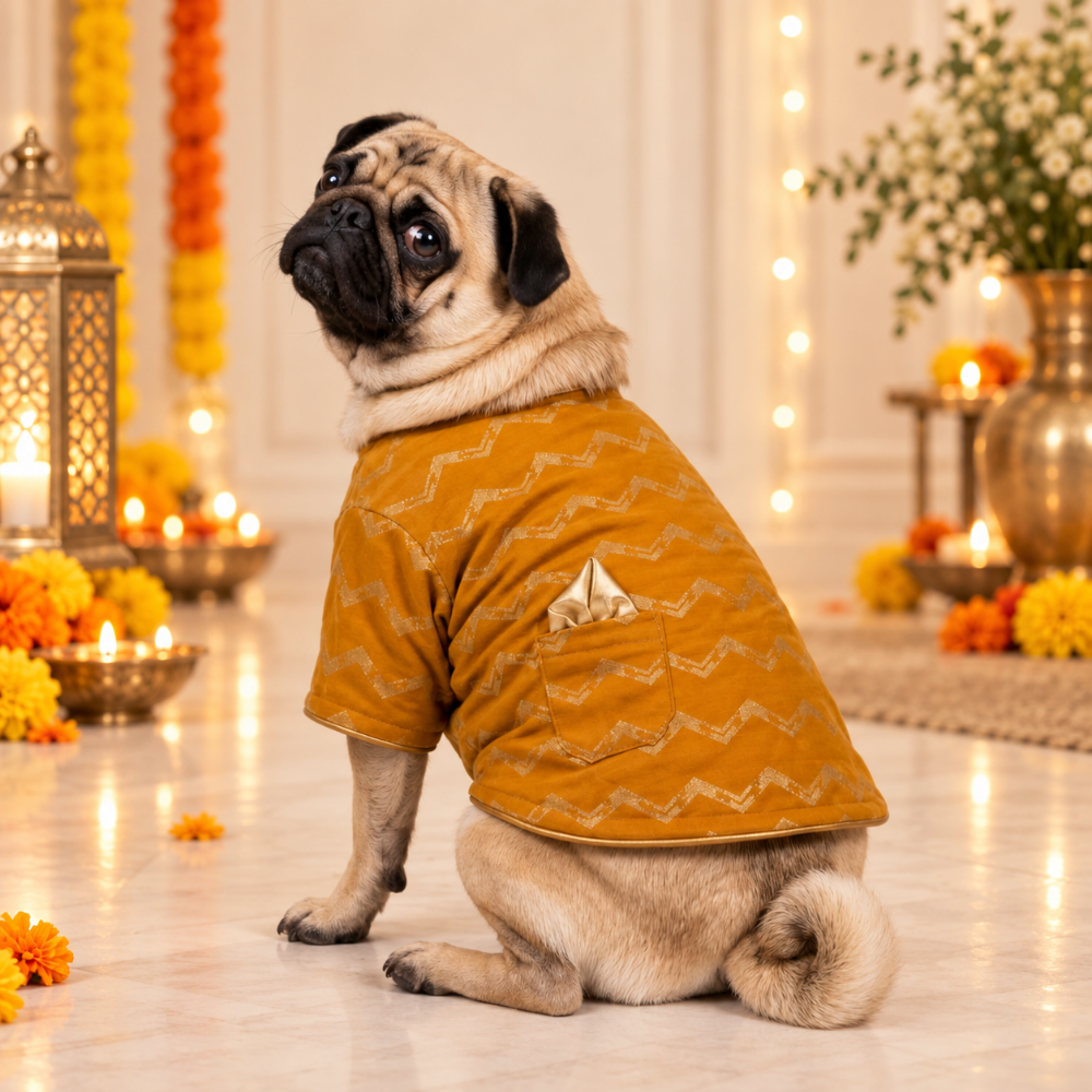 JASHN MUSTARD YELLOW AND GOLD DOG SHERWANI