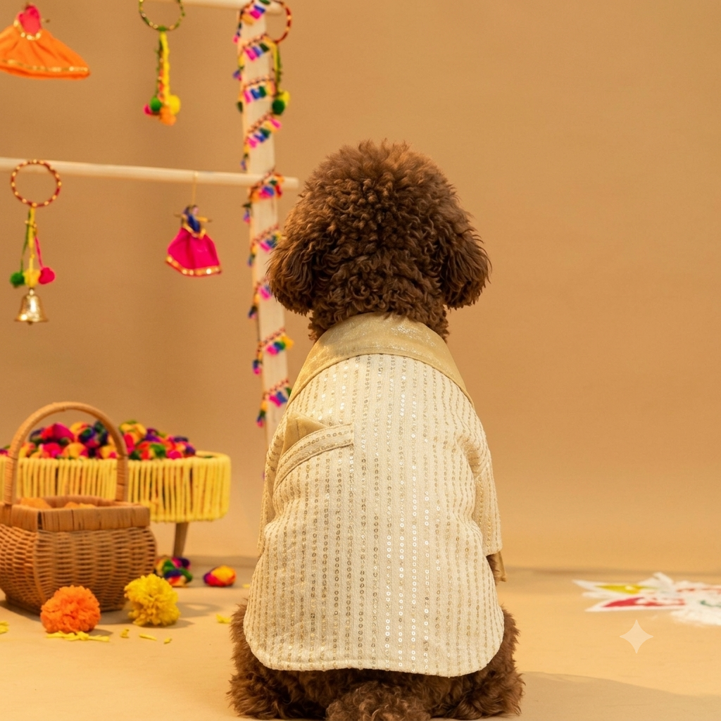 FURWALI FESTIVE DOG KURTA WITH DUPATTA- IVORY WHITE