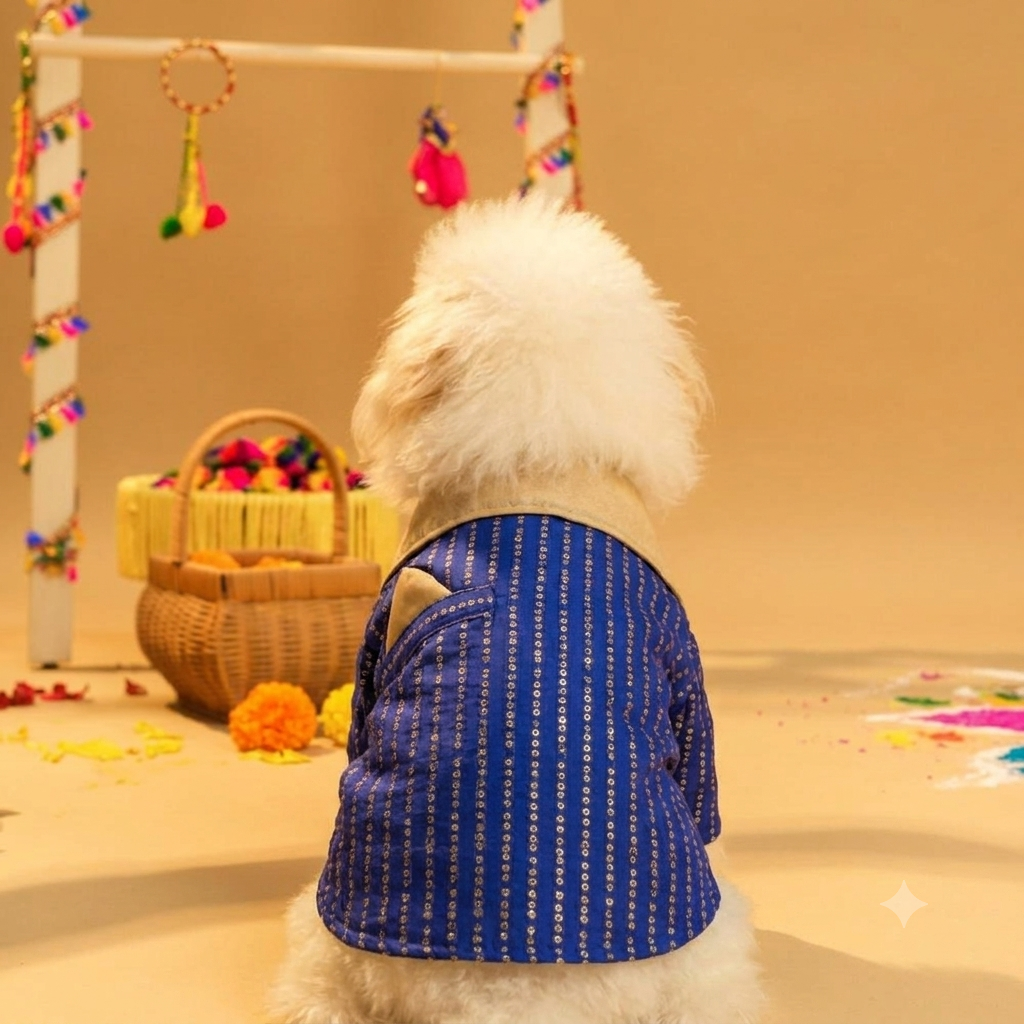 FURWALI FESTIVE DOG KURTA WITH DUPATTA- ROYAL BLUE