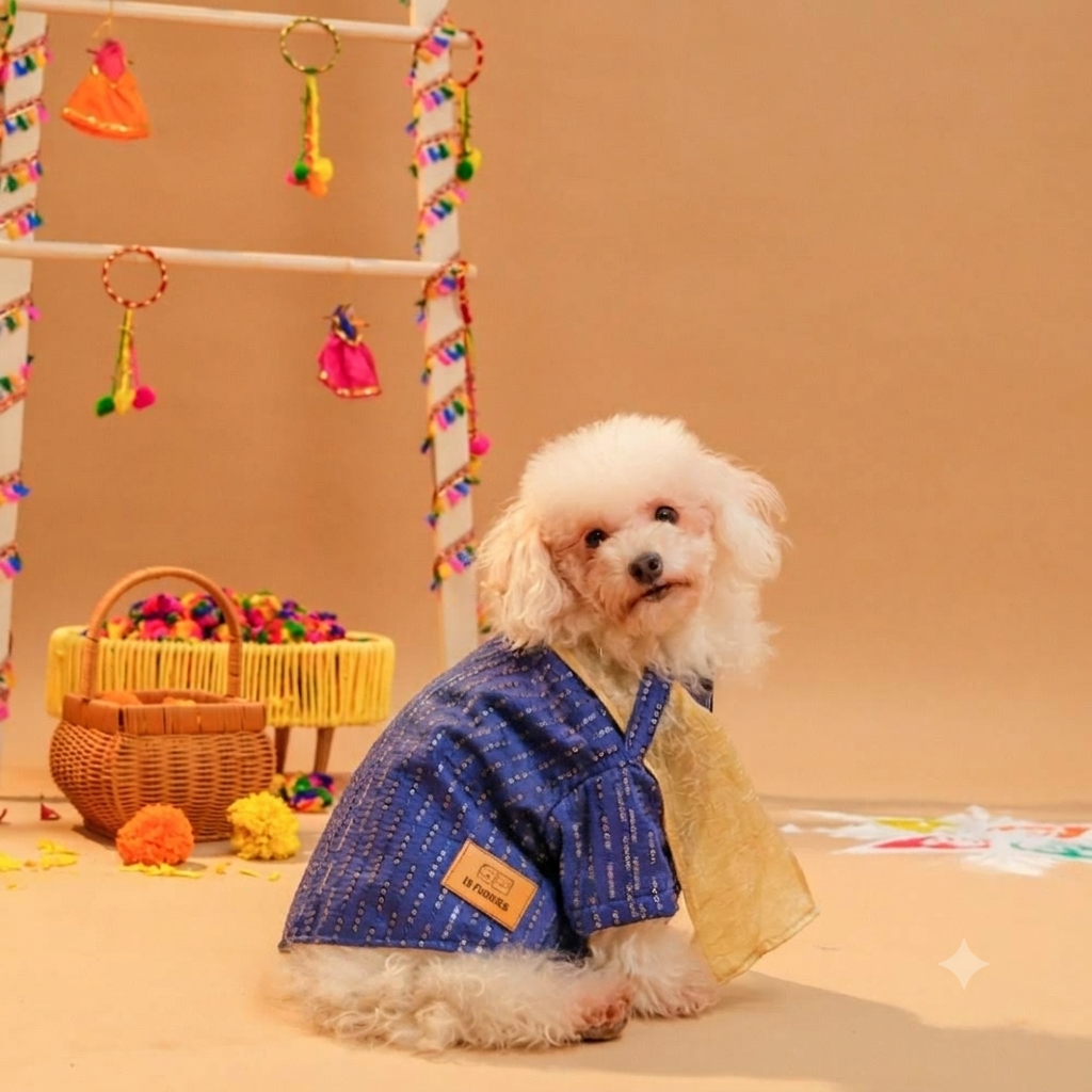 FURWALI FESTIVE DOG KURTA WITH DUPATTA- ROYAL BLUE